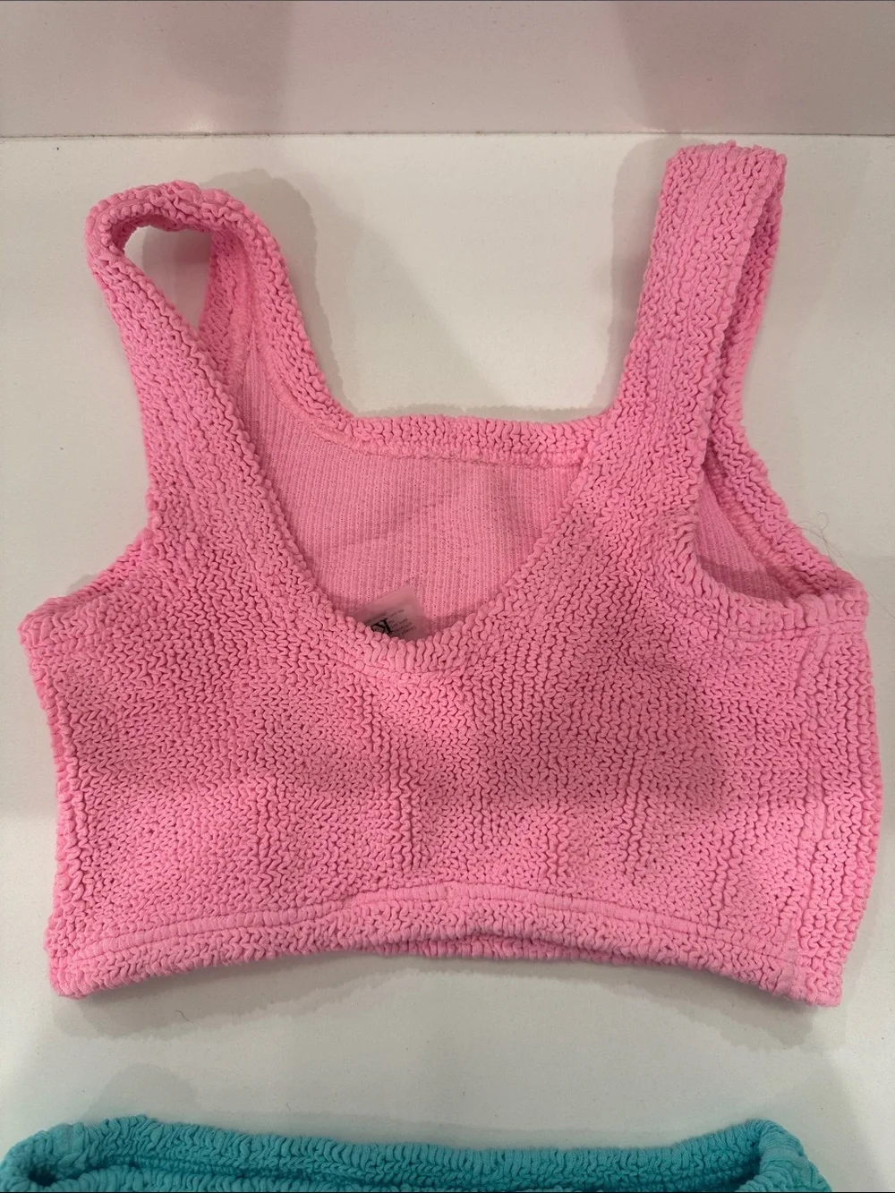 Hunza G Kids — the Lyra / Duo Lyra two-piece in Bubblegum Pink + Aqua Blue
